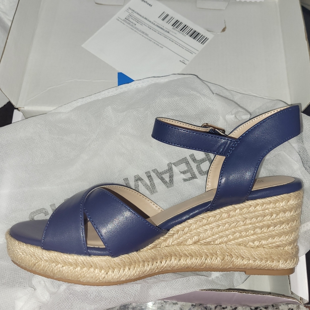 Navy Wedge Sandals - Picture 3 of 6